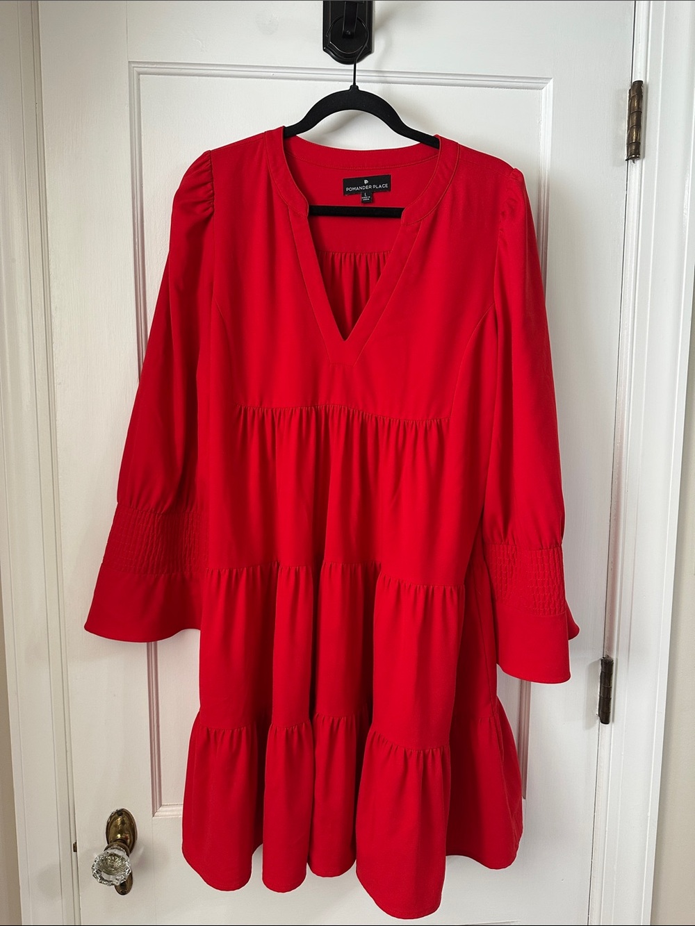 Pomander Place Bright Red V-Neck Tiered Mini Dress